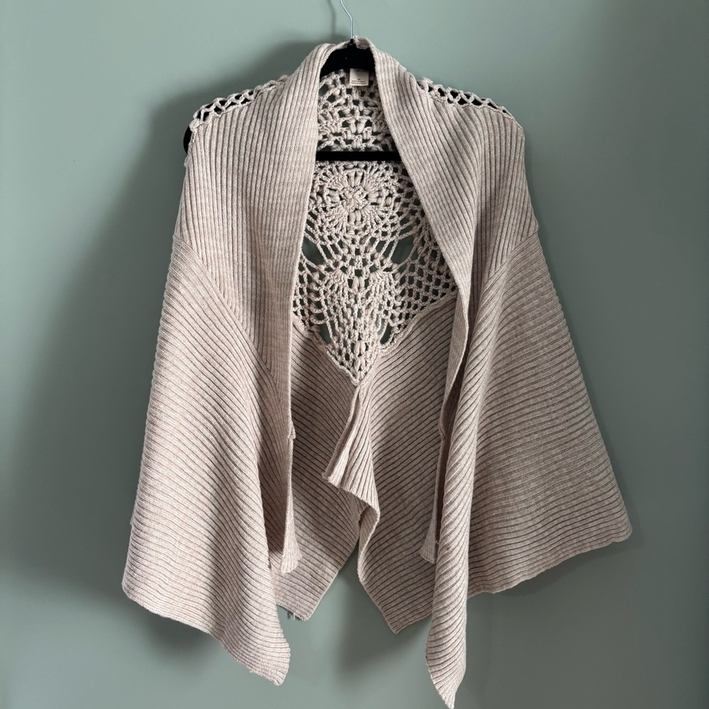 Free People Cream Open-Front Poncho